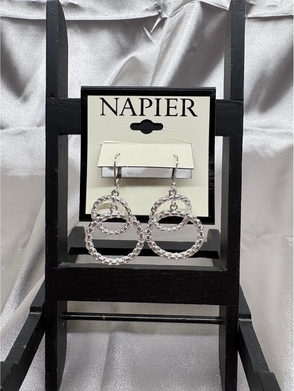 Napier Silver Tone Double Hoop Dangle Earrings
